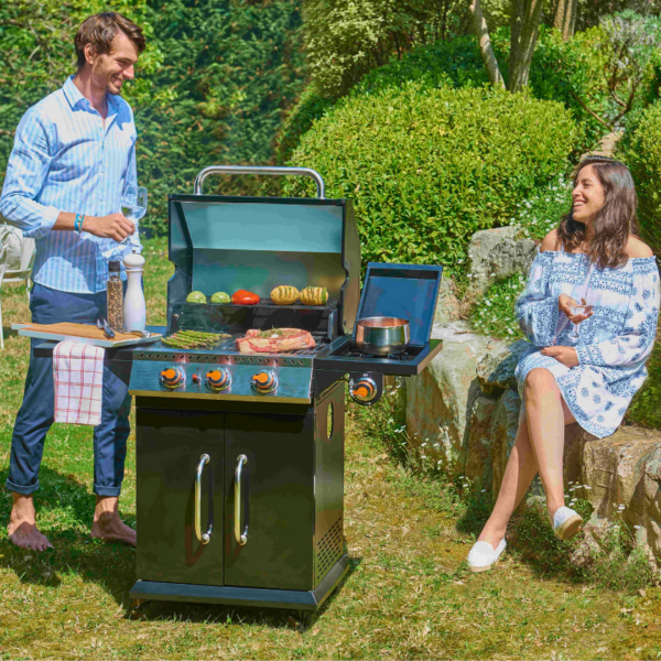 Barbecue Perth Noir 3 Feux 1 Bruleur lateral Brasero