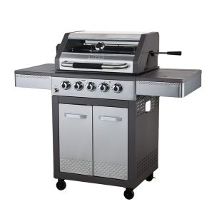 Barbecue gaz Noa Pro 5 Feux 1 bruleur lateral 1 bruleur arriere infrarouge Kit rotisserie Grille de cuisson Fonte emaillee Housse protection Brasero